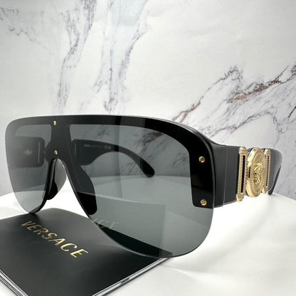 VERSACE 0VE4391 GB1/87 black aviator glasses unisex gold medusa logo.