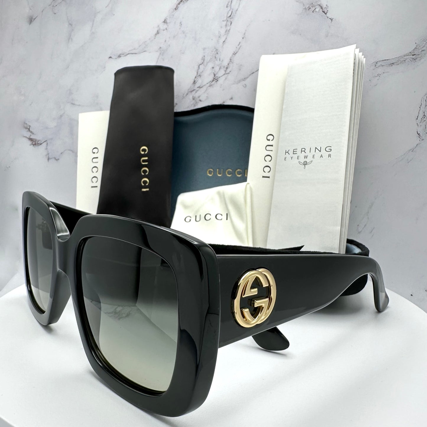 Gucci Sunglasses GG0141SN Black Square Gold GG Logo 53mm