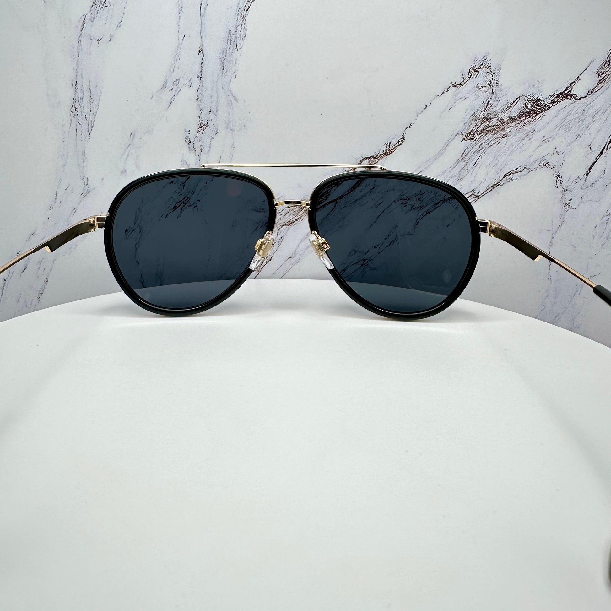 Burberry BE3125 101781 gold black metal check arm aviator unisex sunglasses back view