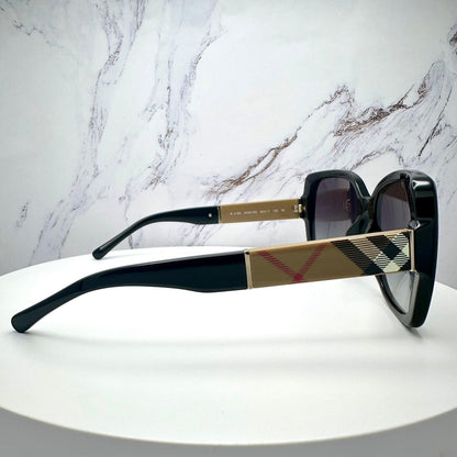 Burberry 0BE4160 34338G black square grey lens brown check arm women's sunglasses side view