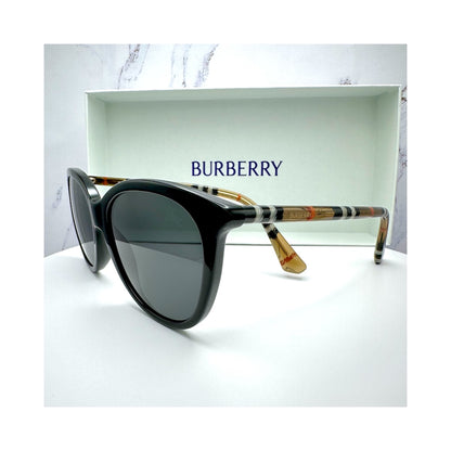 BE4455 416187 Burberry Black Checkered Arms Round Sunglasses 