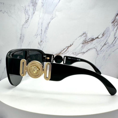 VERSACE VE4391 GB1/87 black gold aviator mask unisex gold metal medusa sunglasses temple arms