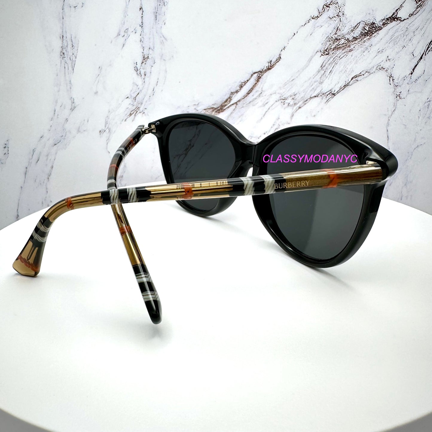Burberry Sunglasses BE 4455 416/87 black with checkered arms for women back view authentic 