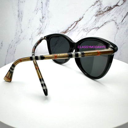 Burberry Sunglasses BE 4455 416/87 black with checkered arms for women back view authentic 