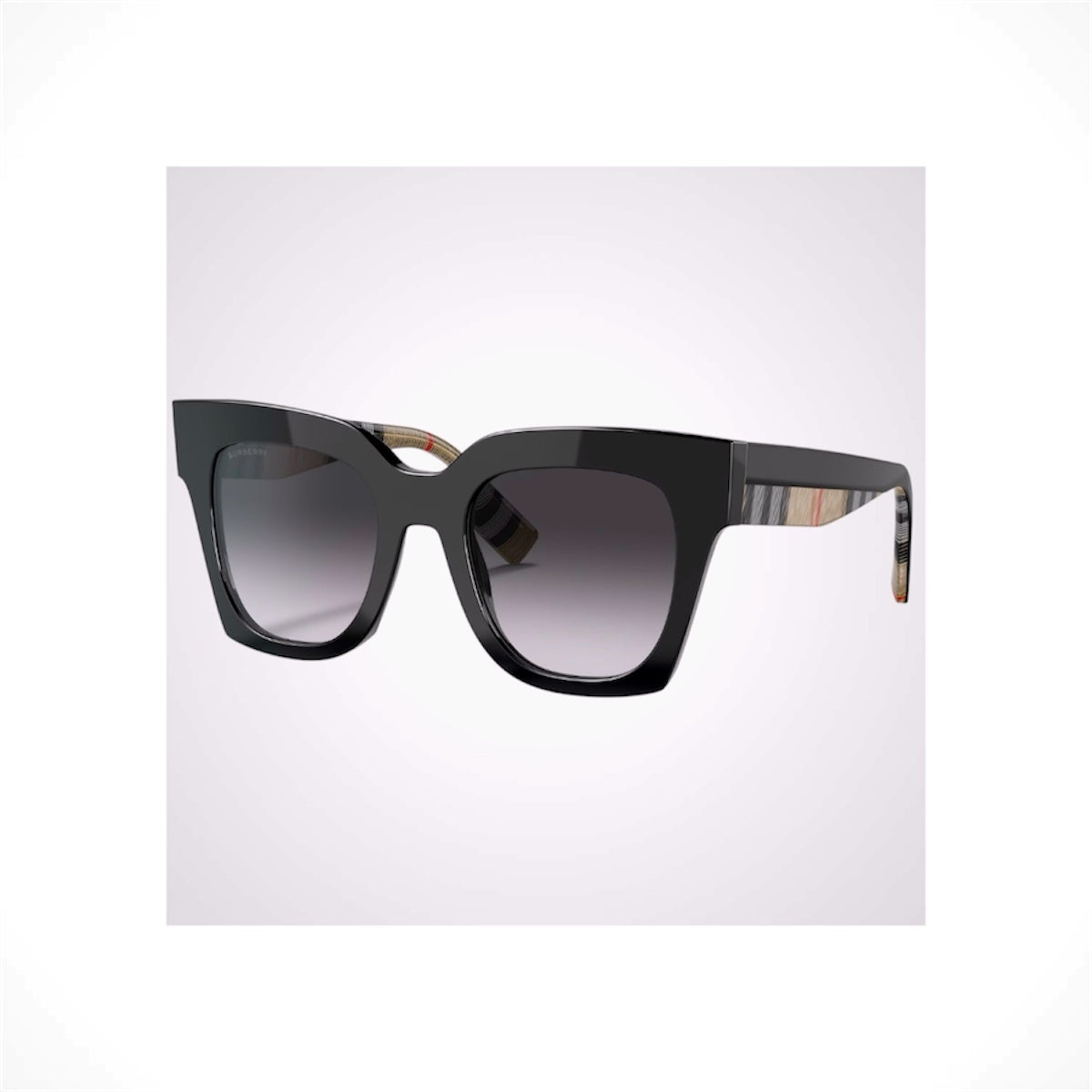 BURBERRY BE4364 39428G black square unisex sunglasses with gray gradient lenses and classic Check temple arms
