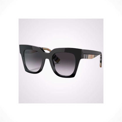 BURBERRY BE4364 39428G black square unisex sunglasses with gray gradient lenses and classic Check temple arms