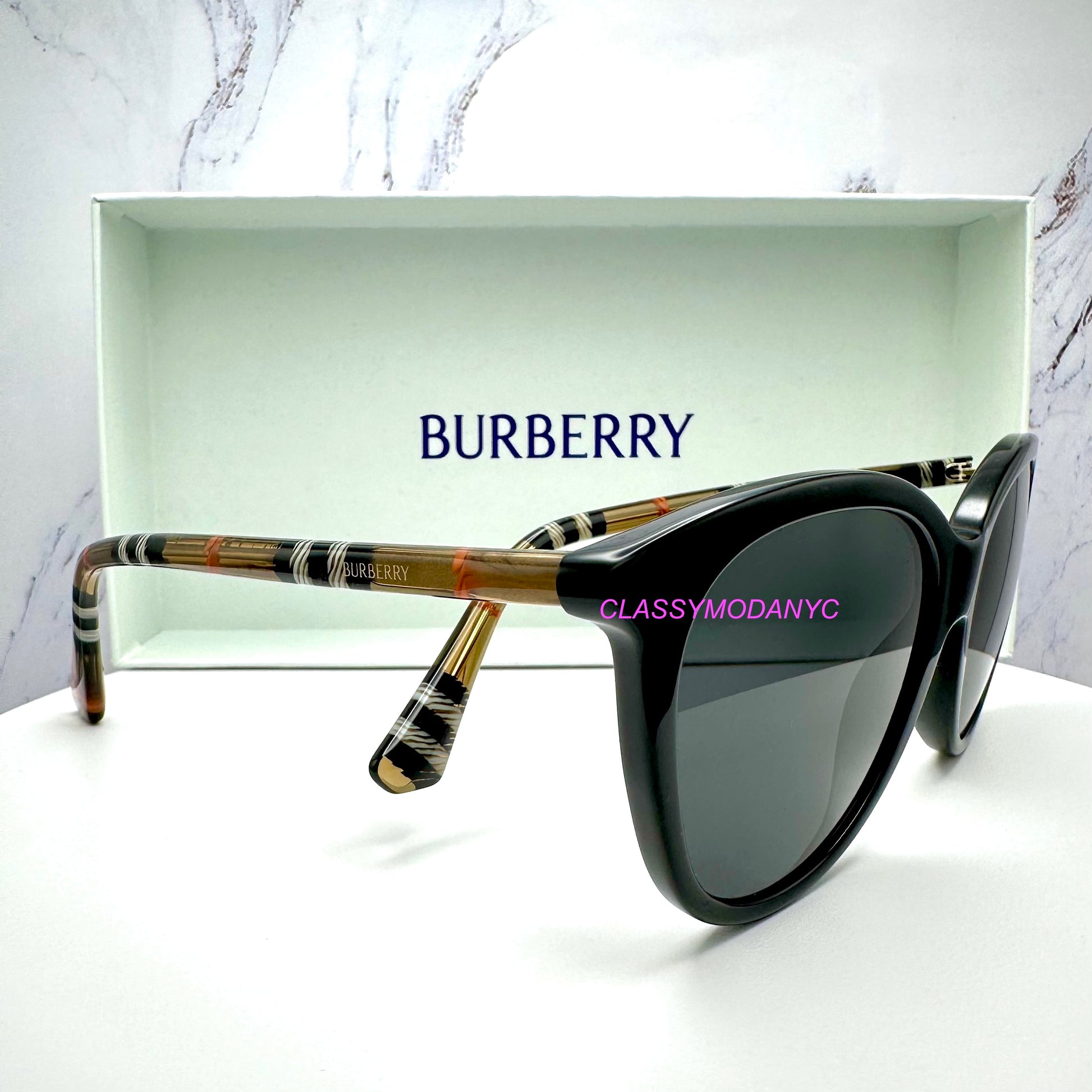 Burberry Sunglasses BE4455 41687 black  frame with check arms for women side view 