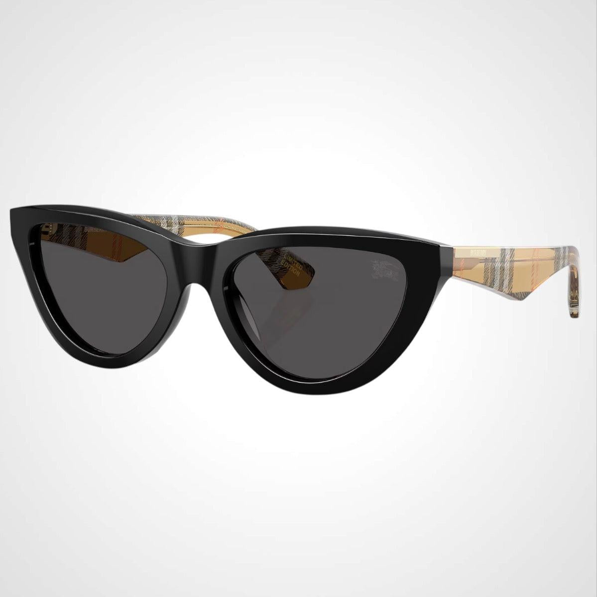 Burberry BE4436U 418887 black cat eye check arm women's sunglasses side view