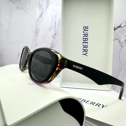 Burberry black vintage on check oval sunglasses with grey lens 