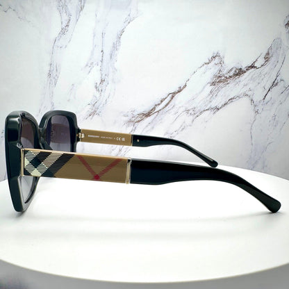 Burberry 0BE4160 34338G black square brown check arm women's sunglasses side view