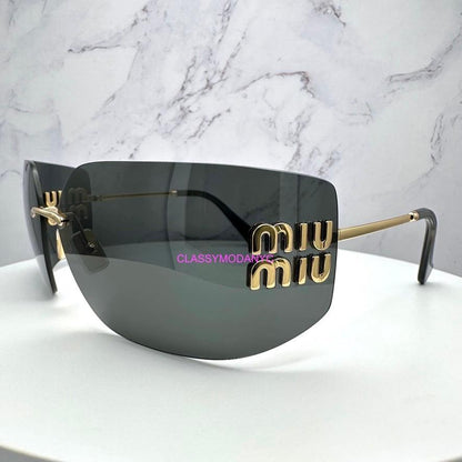 MIU MIU 0MU54YS 5AK5S0 sunglasses for women in dark grey with gold logo