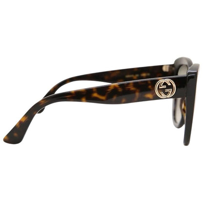 Gucci GG0327S 002 brown tortoise cat eye women's sunglasses temple arms with gold interlocking GG logo