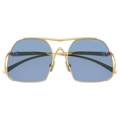 MIU MIU MUA55S 5AK30U gold metal square women's oversized sunglasses with blue lens