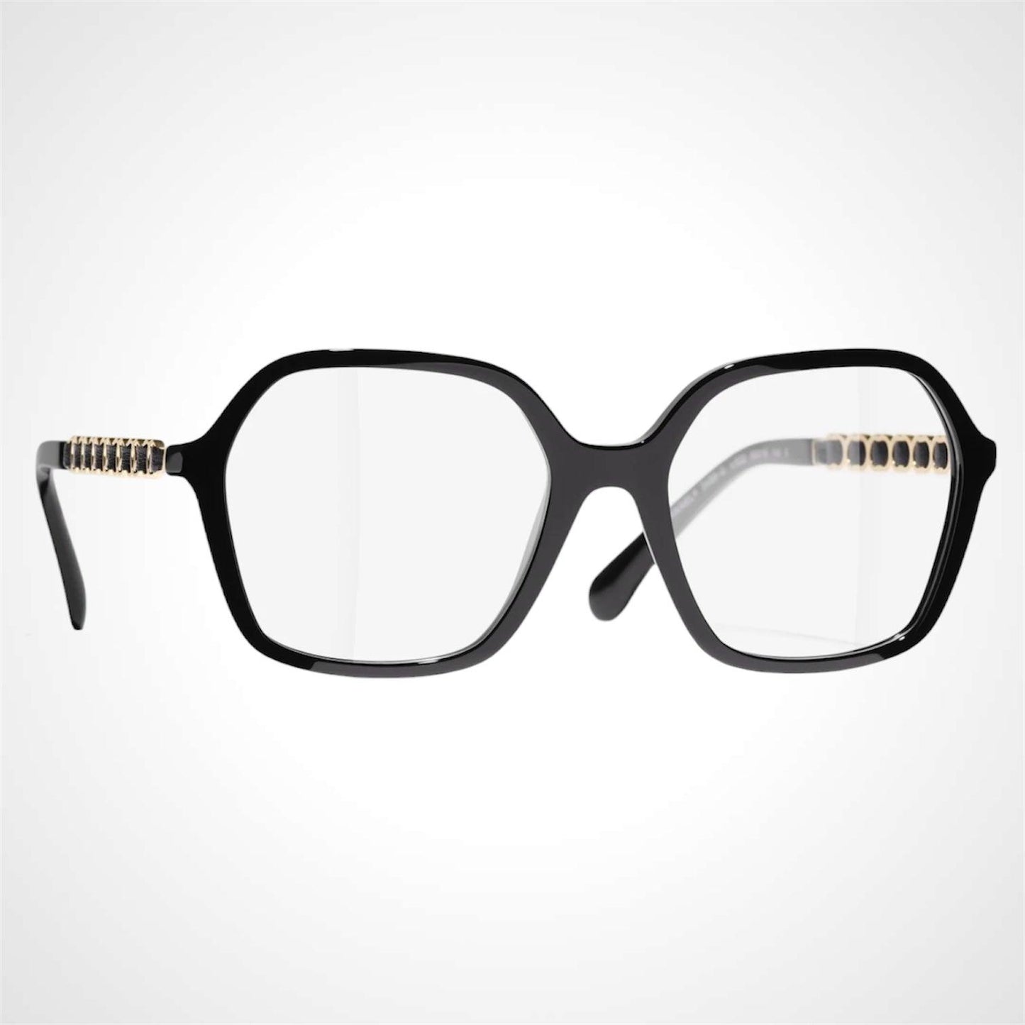 CHANEL CH3489Q C622 black acetate gold chain arms women's eyeglasses.