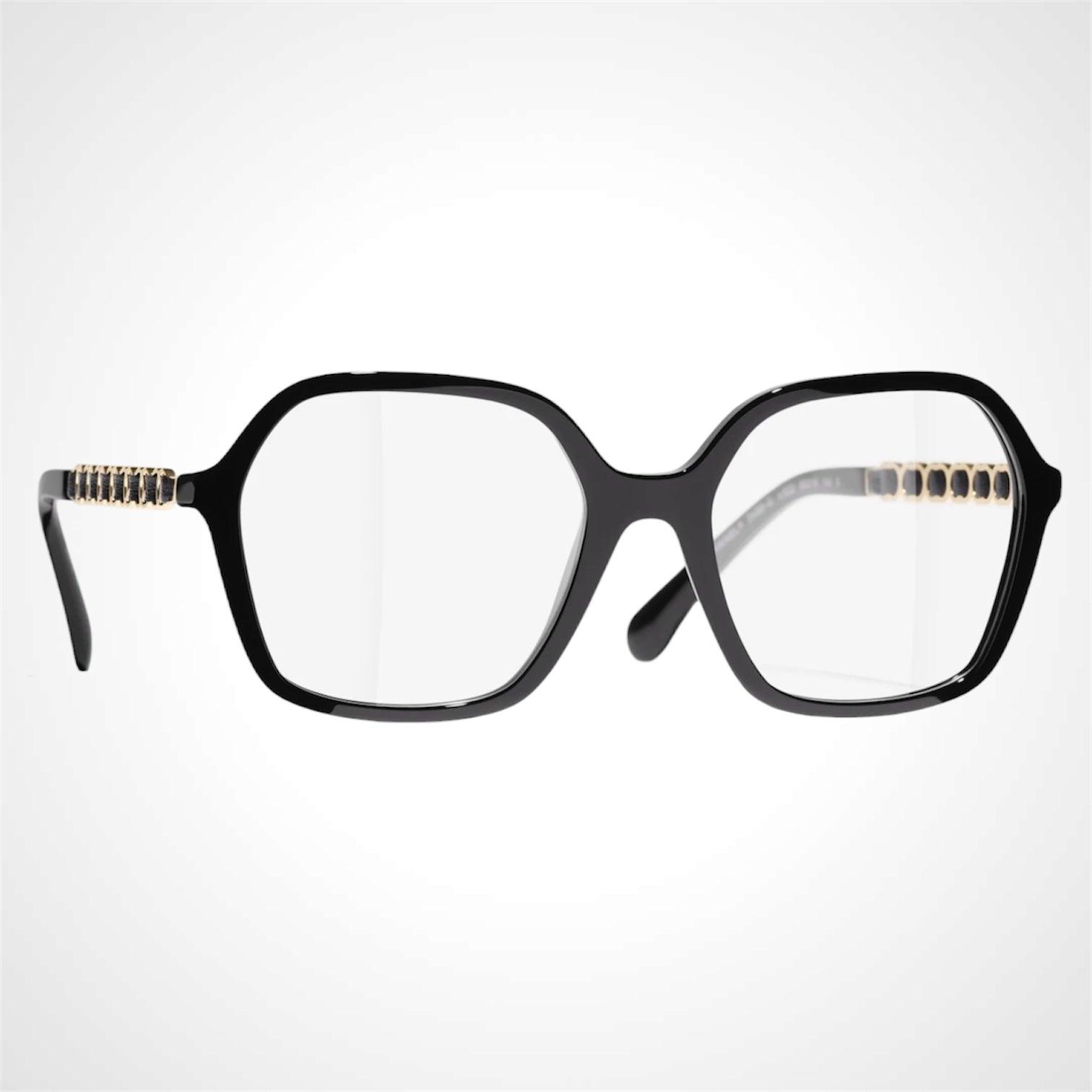 CHANEL CH3489Q C622 black acetate gold chain arms women's eyeglasses.