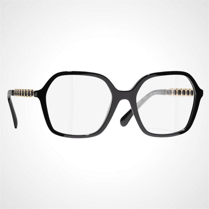 CHANEL CH3489Q C622 black acetate gold chain arms women's eyeglasses.