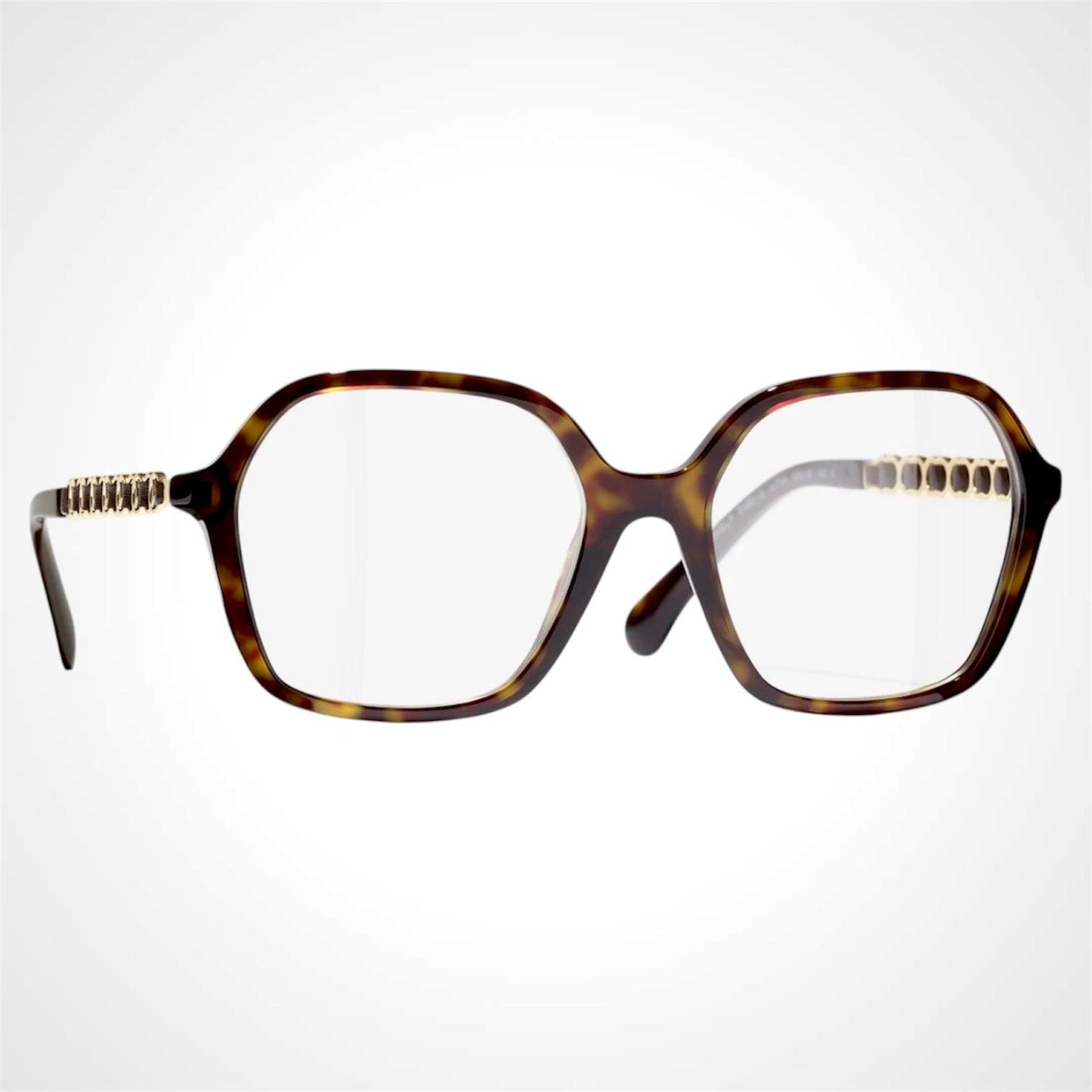 CHANEL CH3489Q C714 brown tortoise chain arm oversized eyeglasses side view