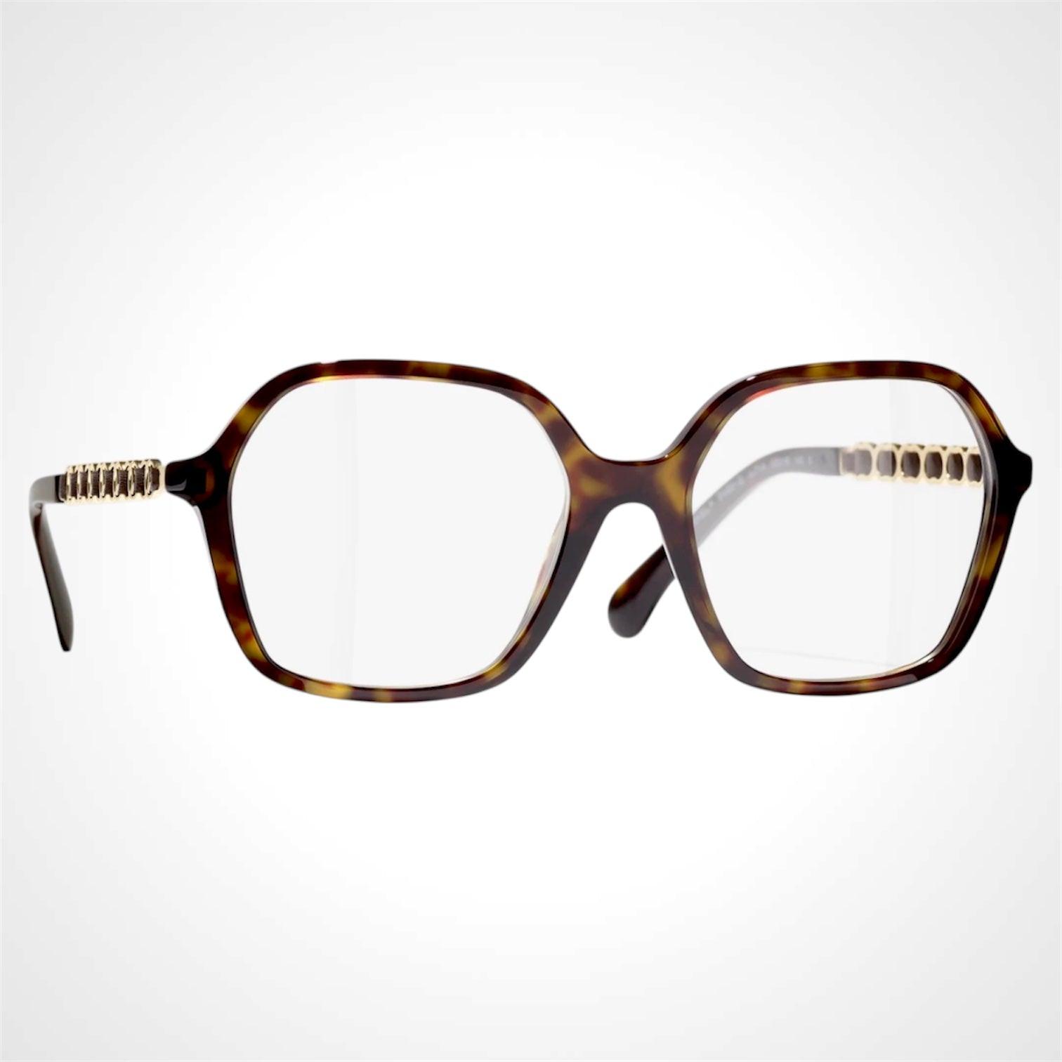 CHANEL CH3489Q C714 brown tortoise chain arm oversized eyeglasses side view