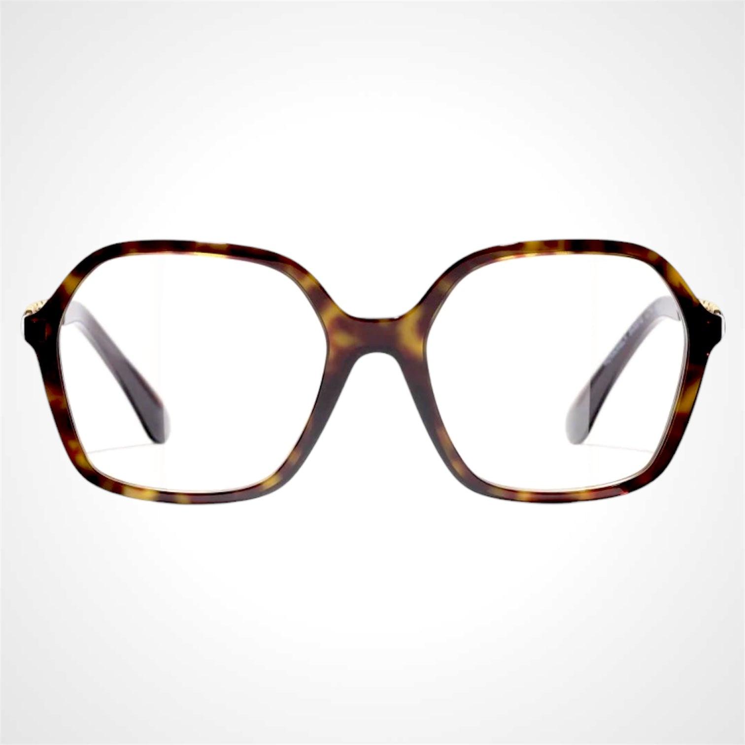 CHANEL CH3489Q C714 brown tortoise chain arm oversized eyeglasses front frame