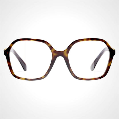 CHANEL CH3489Q C714 brown tortoise chain arm oversized eyeglasses front frame