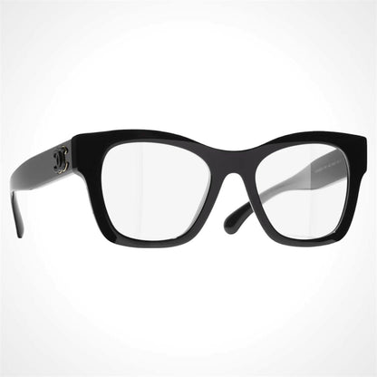 CHANEL CH3498 C622 women's black eyeglasses side view.