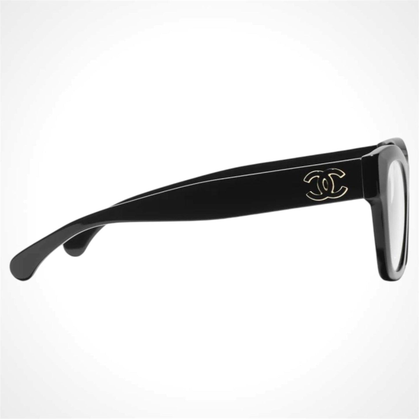 CHANEL CH3498 C622 women's black eyeglasses side view.