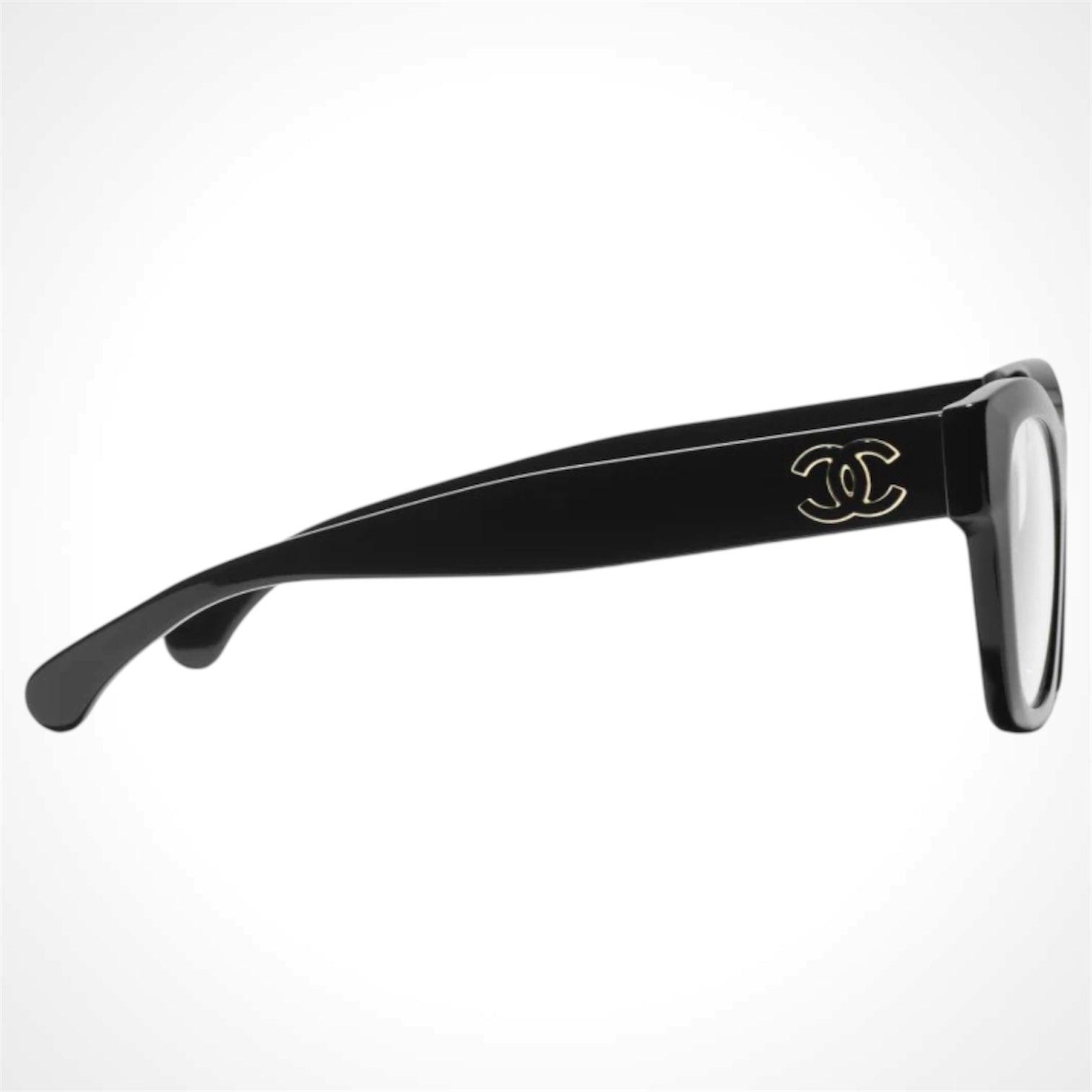 CHANEL CH3498 C622 women's black eyeglasses side view.