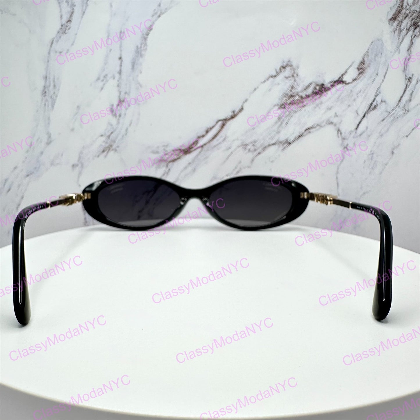 CH5565 C622/S8 Chanel black gold oval womens sunglasses back view 