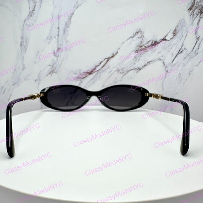 CH5565 C622/S8 Chanel black gold oval womens sunglasses back view 