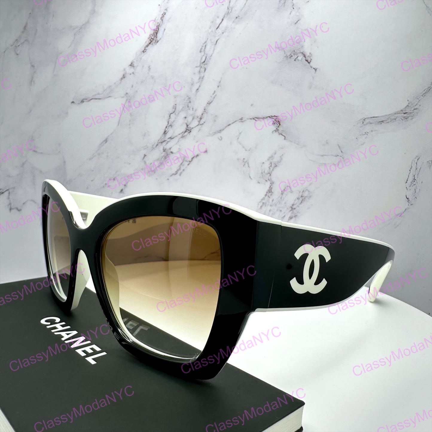 CH6058 C1656/51 Chanel black white butterfly sunglasses side view 