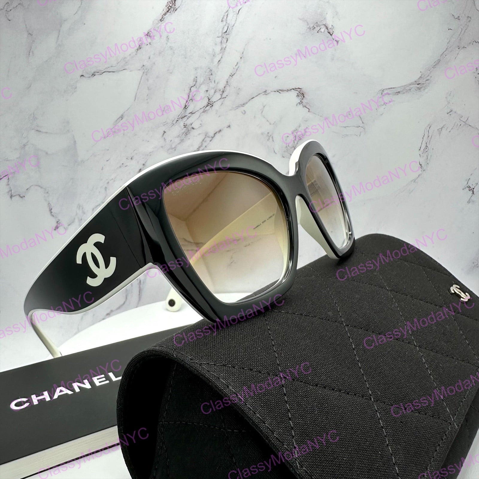 CH6058 C1656/51 Chanel black white butterfly sunglasses side view 