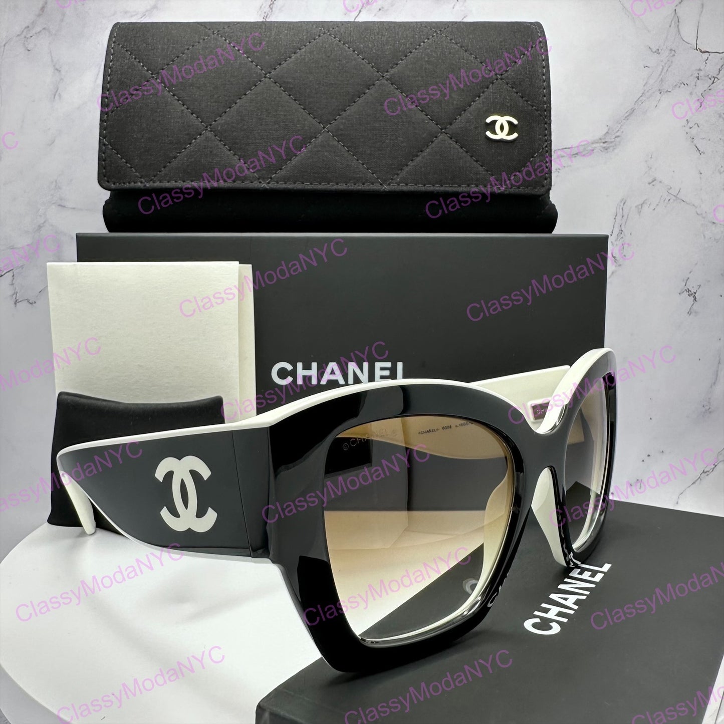 CH6058 C1656/51 Chanel black white butterfly sunglasses side view 4
