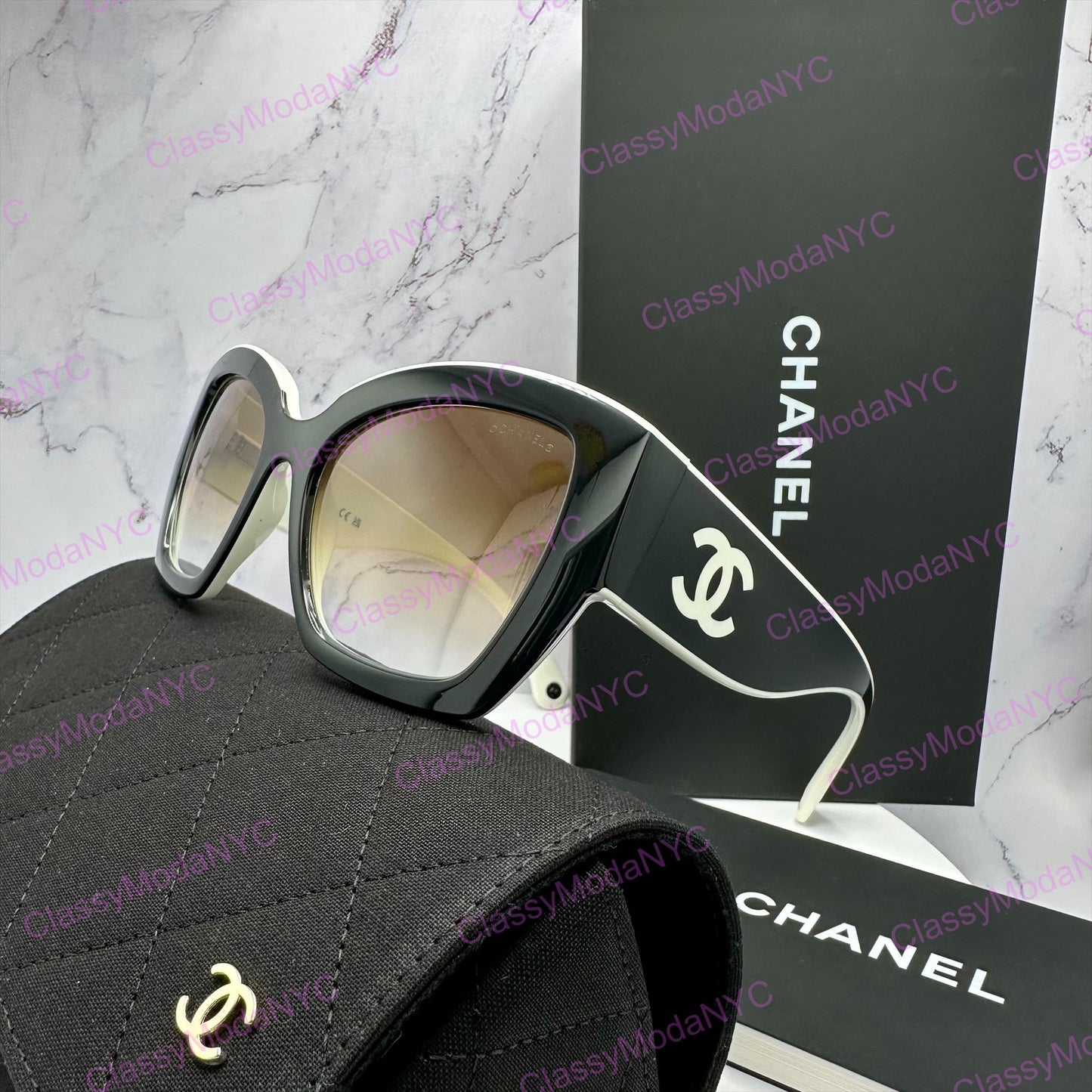 CH6058 C1656/51 Chanel black white butterfly sunglasses side view 5