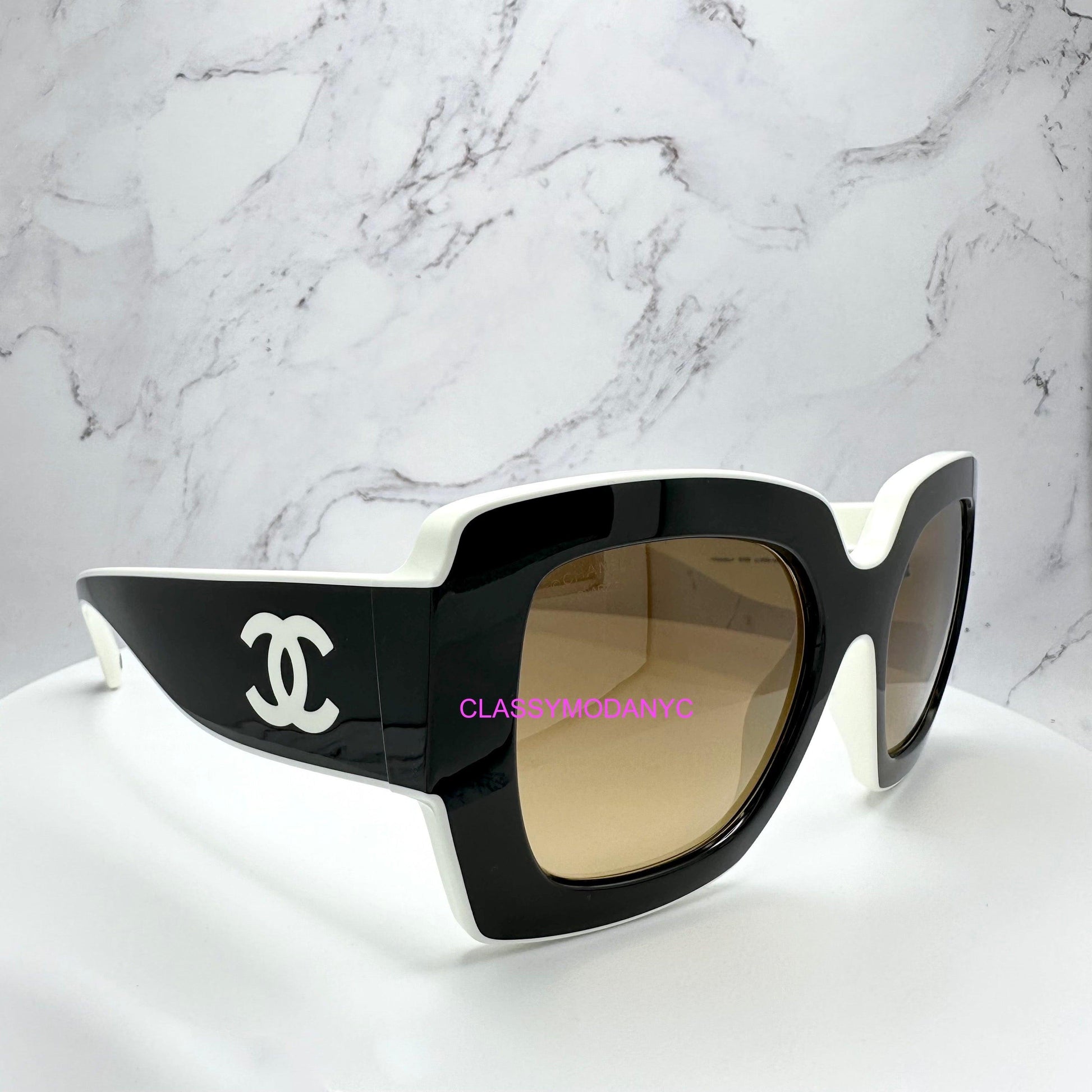 Chanel CH6059 1656/M2 black and white with brown polarized gradient lens sunglasses