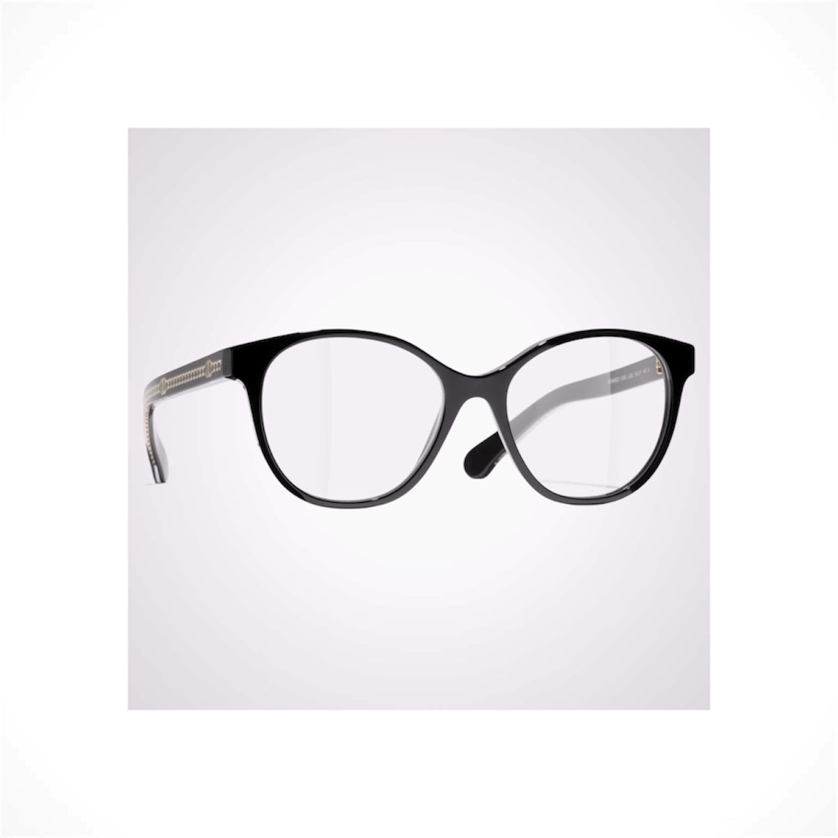 CHANEL 3493 C622 women's black pantos eyeglasses with gold flat CC chain arms