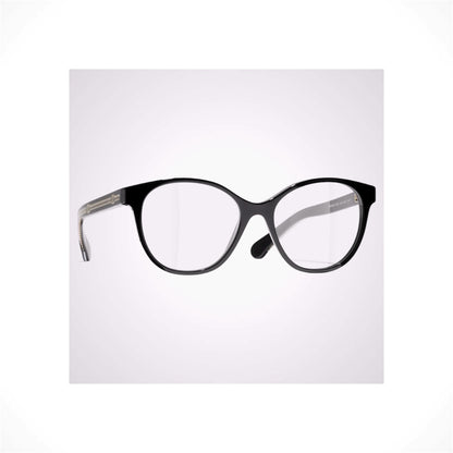 CHANEL 3493 C622 women's black pantos eyeglasses with gold flat CC chain arms