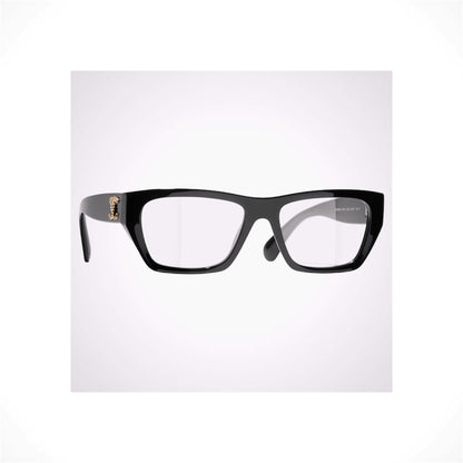 CHANEL 3495 C622 black rectangular eyeglasses with gold chain interlocking CC arms