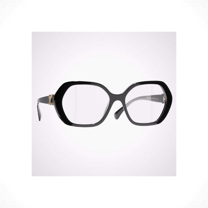 CHANEL 3496 C622 black square eyeglasses with gold chain interlocking CC arms