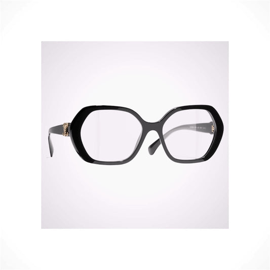 CHANEL 3496 C622 black square eyeglasses with gold chain interlocking CC arms