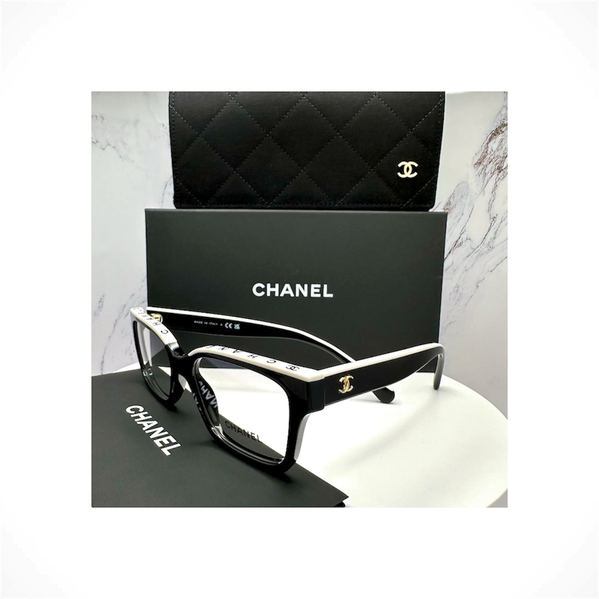 CHANEL 3510 1656 women's black rectangular eyeglasses with gold CC logos