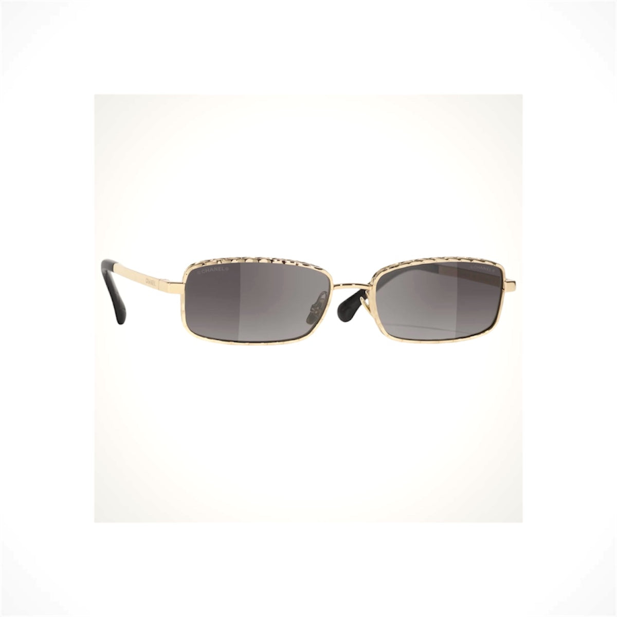 CHANEL 4295 C134/S6 unisex light gold rectangular sunglasses with gray gradient lenses and quilted metal detailing