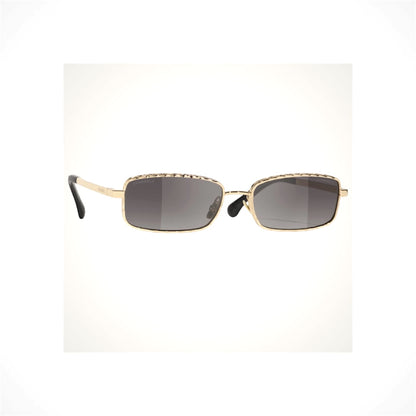 CHANEL 4295 C134/S6 unisex light gold rectangular sunglasses with gray gradient lenses and quilted metal detailing