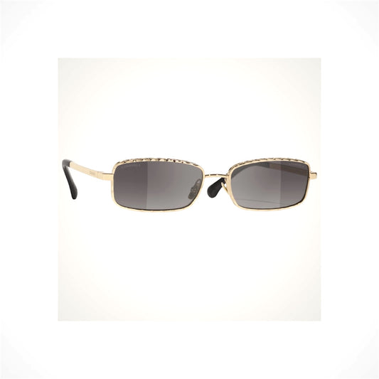 CHANEL 4295 C134/S6 unisex light gold rectangular sunglasses with gray gradient lenses and quilted metal detailing