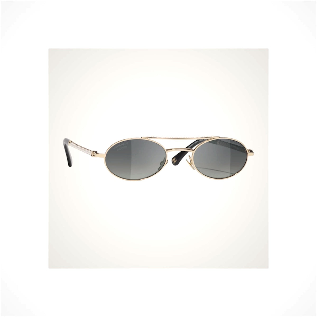CHANEL 4297H C395/S8 light gold oval polarized sunglasses with gray gradient lenses and pearl temple details