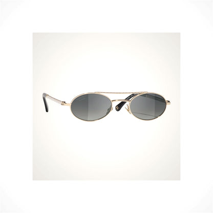 CHANEL 4297H C395/S8 light gold oval polarized sunglasses with gray gradient lenses and pearl temple details