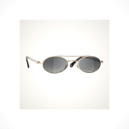 CHANEL 4297H C395/S8 light gold oval polarized sunglasses with gray gradient lenses and pearl temple details