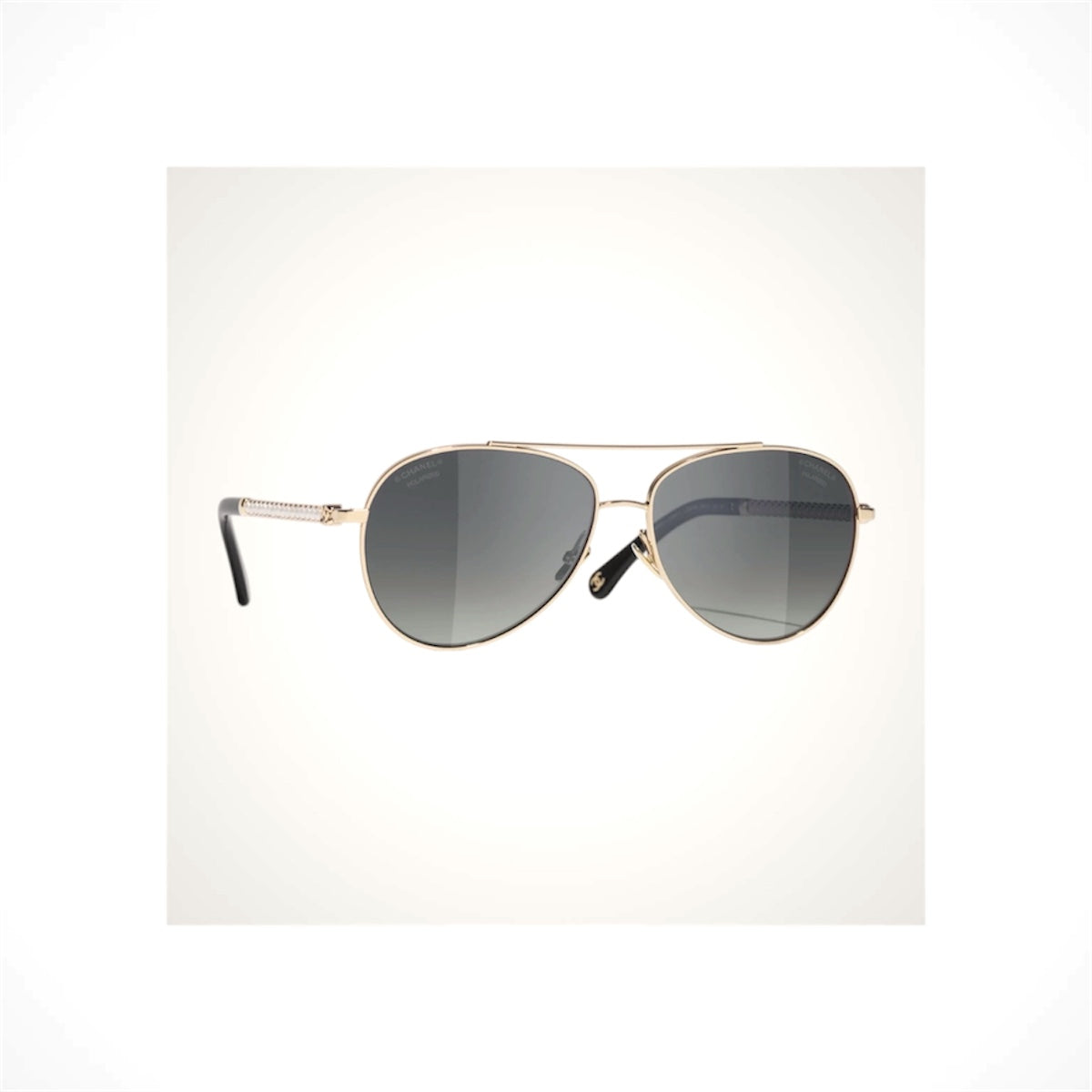 CHANEL 4298H C395/S8 light gold aviator pilot polarized sunglasses with gray gradient lenses and pearl temple details
