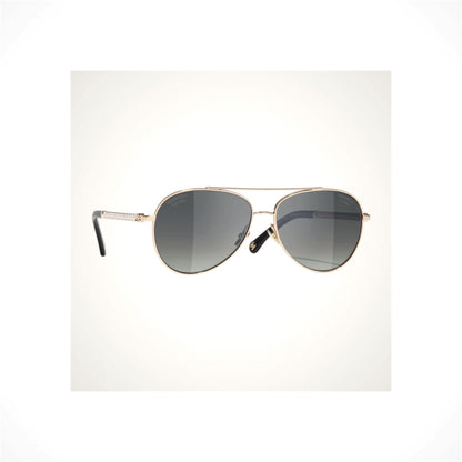 CHANEL 4298H C395/S8 light gold aviator pilot polarized sunglasses with gray gradient lenses and pearl temple details