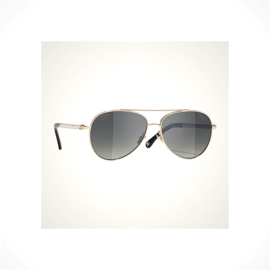 CHANEL 4298H C395/S8 light gold aviator pilot polarized sunglasses with gray gradient lenses and pearl temple details