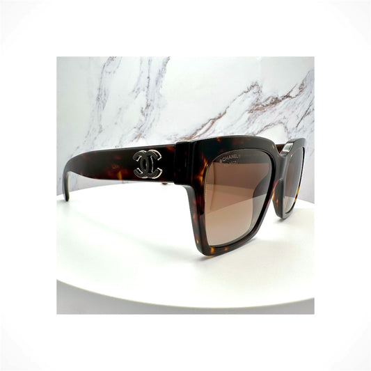 CHANEL 5557 1827/S9 women's brown Havana butterfly sunglasses with polarized brown lenses and raised brown and gold CC logos
